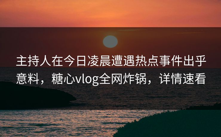 主持人在今日凌晨遭遇热点事件出乎意料，糖心vlog全网炸锅，详情速看